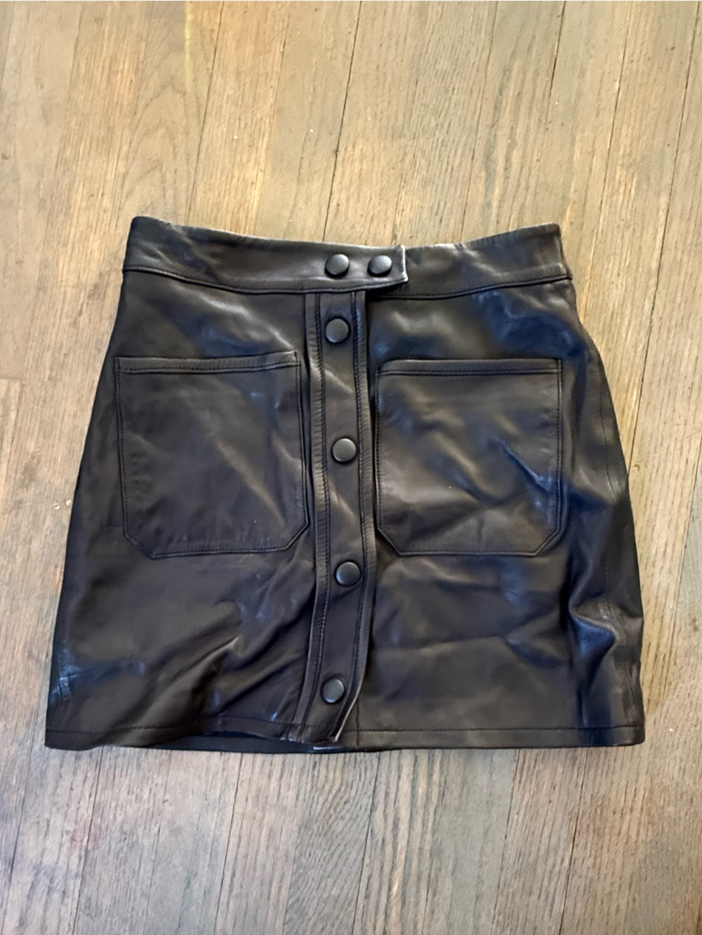 Frame Denim Black Faux Leather Button-Front Mini Skirt